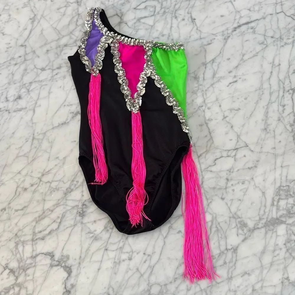 Vintage Neon Fringe Child’s Large Dance Costume Sz 8/10